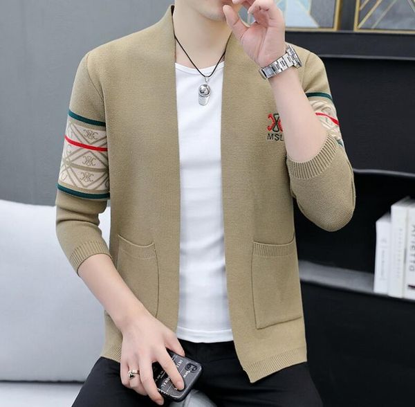 

mens designer sweater men's sweaters autumn and winter new men knitted cardigan bottom shirt fashion trend sweater loose top, White;black