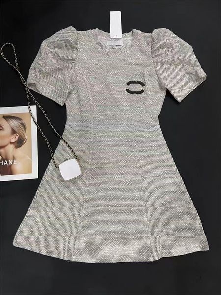 

designer's new 23cc luxury bubble sleeve dresses fashion empire a crewneck grey senior sense summer casual dresses, Black;gray