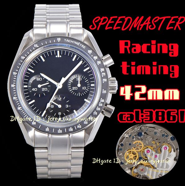 luxury men's watch multifunctional chronograph watch 42mm size 316l fine steel 3861 manual chain chronograph movement full style black, Slivery;brown