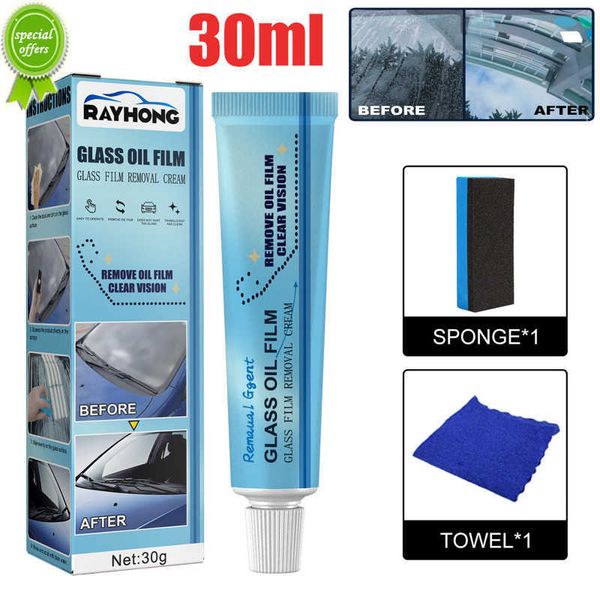 

new 30ml car windshield glass oil film cleaner set with sponge wipe rag glass cleaning spot remover powerful cleaner tools