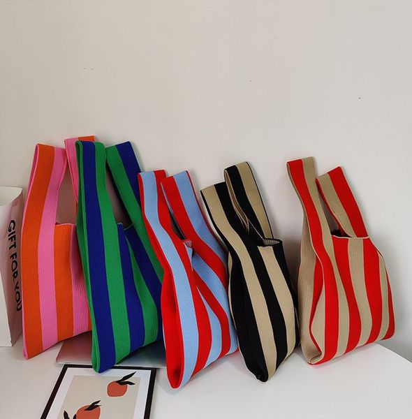 

women's fashion autumn winter accessories stripe bags black green pink white stripe small knitted tote handbags bag sale