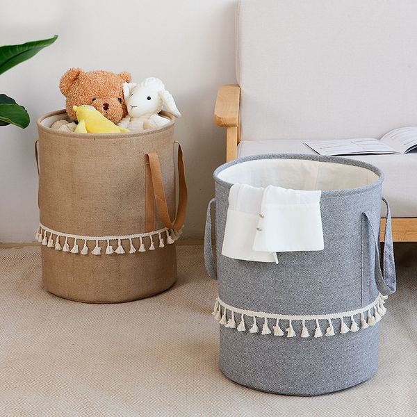 

boxes storage# foldable braided jute cloth laundry basket cotton linen dirty cothes storage basket kids toys sundries organizer for home 230
