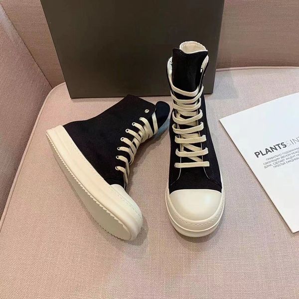 

canvas boots ricks owens designer mens luxury women ricks owen boot womens shoes platform sneaker ankle booties leather high jumbo lace low, Black