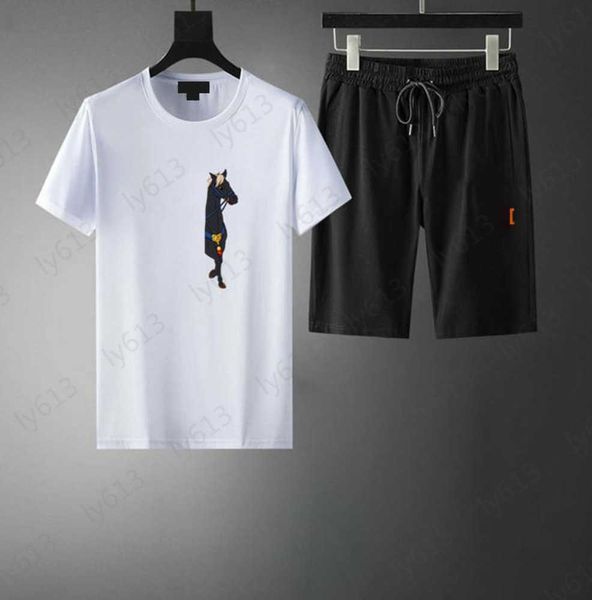 

fashion designer mens clothes sets summer comfort fashion casual loose fitting simple mercerized fabric brand logo pattern short sleeved set, Gray