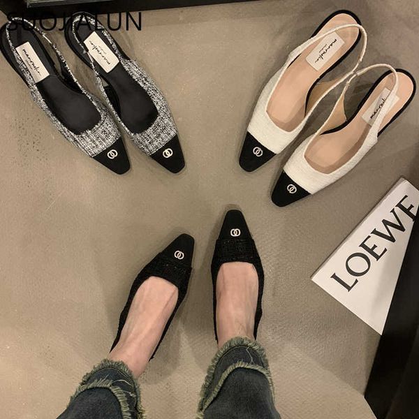 

sandals suojialun summer new brand women sandal fashion mix color outdoor dress slingback shoes thin high heel shallow pumps 230423, Black