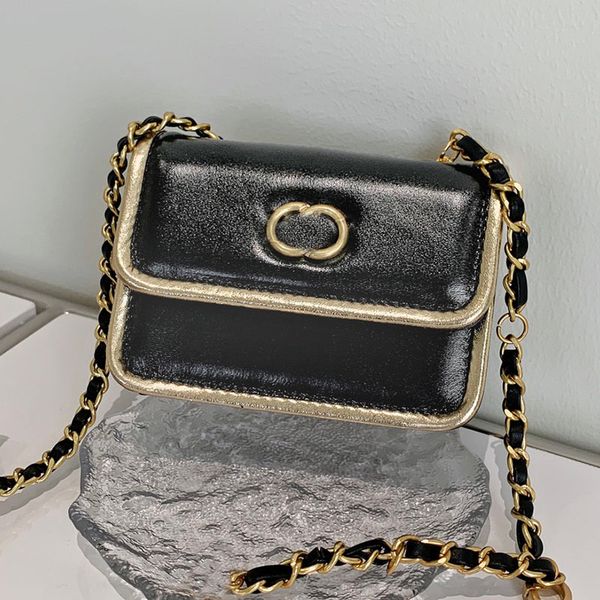 

two-tone calfskin leather mini designer waist bag gold metal hardware matelasse chain crossbody shoulder handbag lady purse luxury sacoche p