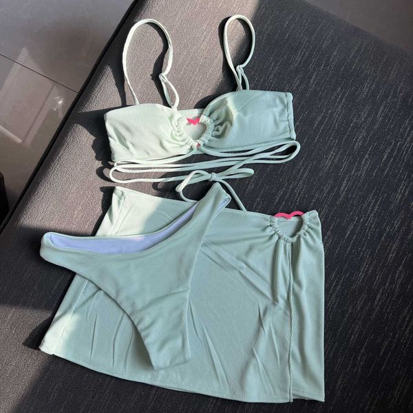 

new colored 2022 pit stripe solid three piece swimwear bikini