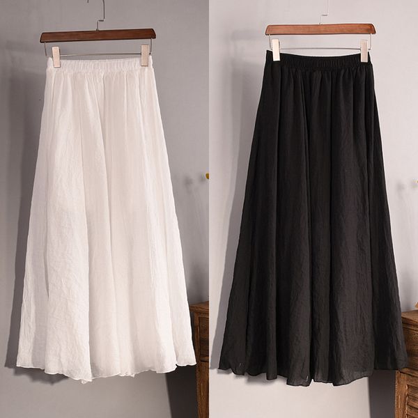 

skirts high waist frill skirt spring pleated a-line skirts elastic waist long skirts women summer beach boho mori style 230428, Black