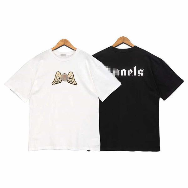 

angel co palm branded wings letter short sleeve t-shirt men and women high street loose half, White;black