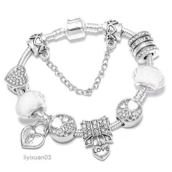 

charm bracelets fashion 925 sterling silver love bowknot heart locker key murano lampwork glass & european beads crystal dangle fits pandora, Golden;silver