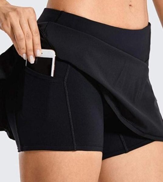 

lulus tennis skirt biker beach golf sport pleated student yoga outfits running fitness shorts quick-drying double-layer anti-exposure gym cl, Gray