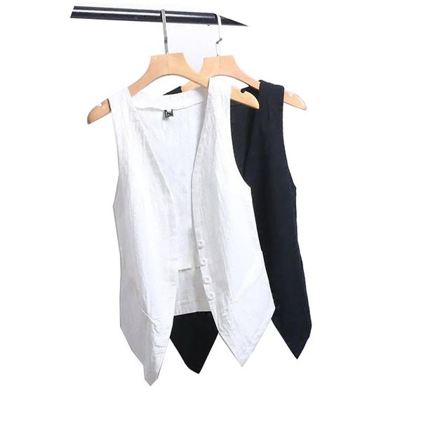 

vests vest waistcoat female spring autumn sleeveless women's vests coat summer thin cotton and linen short jacket white black 4xl, Black;white
