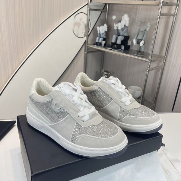 

2023 designers rhinestone diamond women casual shoes espadrilles trainers dazzle glitter flats platform sneakers white black leather c inter