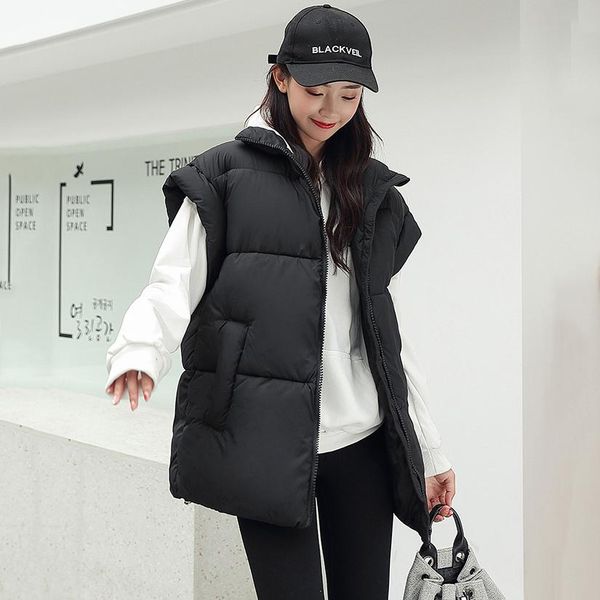 

leather fashion vest woman jacket waistcoat mujer chaqueta loose warm ladies vest thick sleeveless down cotton vest female solid, Black