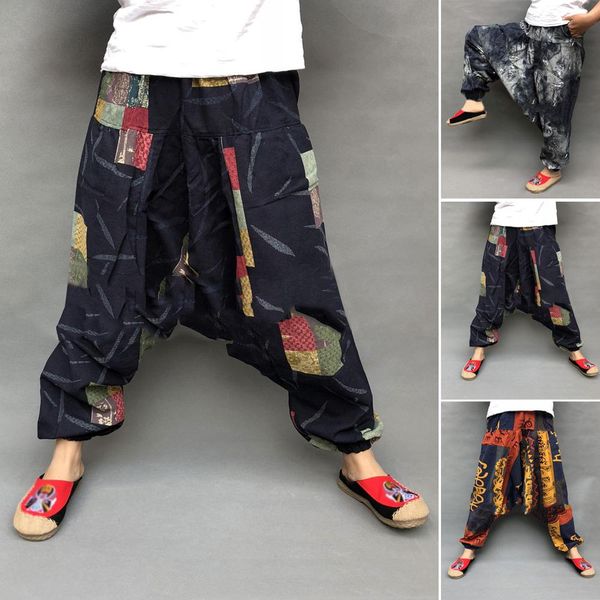 

pants 2021 japanese style harajuku men trousers sakura samurai costume loose fashion women traditional bloom pants haori, Black