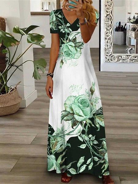 

womens clothing dress fashion positioning printed v neck short sleeve, Black;gray
