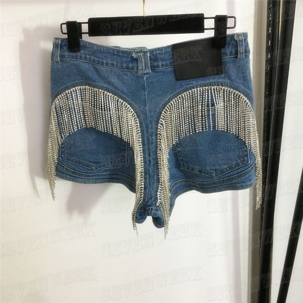 

women mini denim shorts pants with tassel rhinestone fashion high street jeans girls short pant, White;black