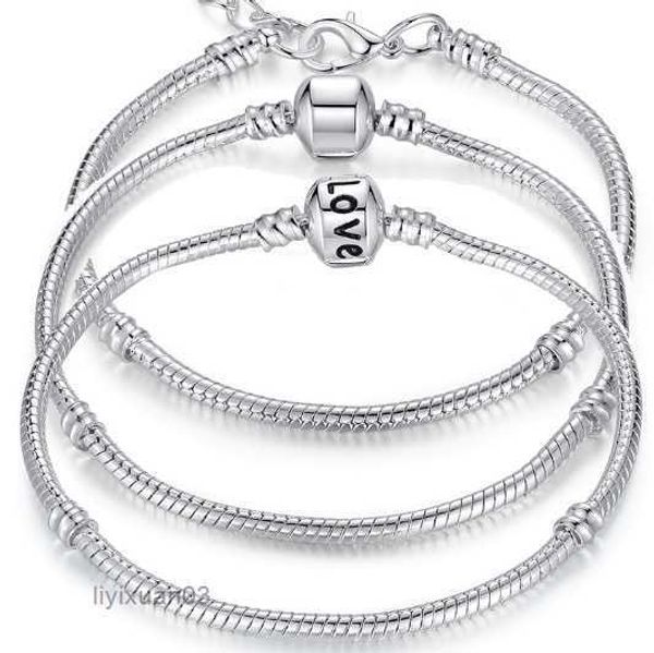 

charm bracelets 925 sterling silver 3mm snake chain fit pandora s bead bangle bracelet fashion jewelry diy gift for men women wn5j, Golden;silver
