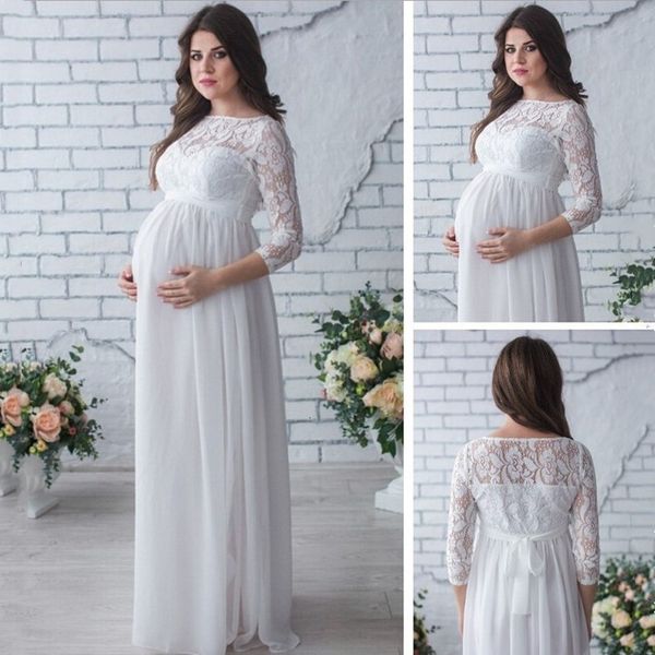 

maternity dresses pregnant wedding maternity pography maxi gown dress po shoot pregnancy casual lace stitching women fashion dress 230428, White