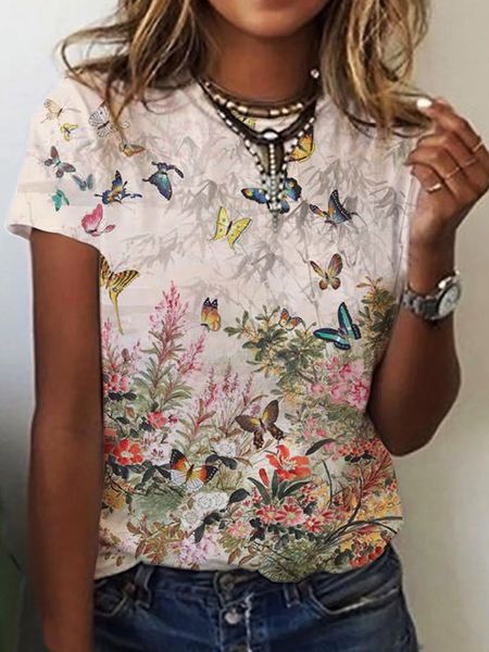 

women's tshirt temperament short sleeve tshirt casual printed fashion 230427, White