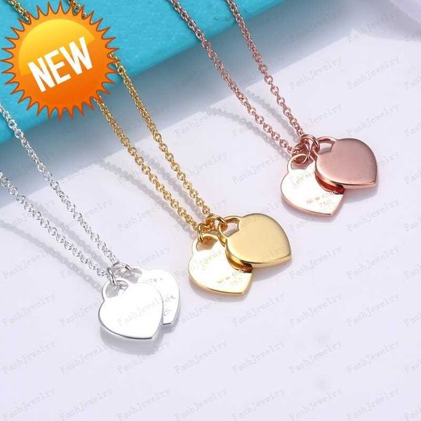 

luxury double heart necklace ladies stainless steel heart-shaped diamond pendant designer neck jewelry christmas gift women accessories whol, Silver