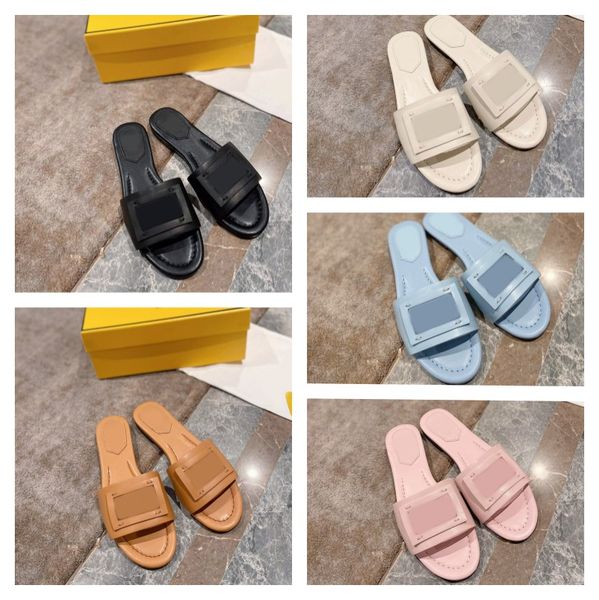 

f baguette designer sandals summer casual shoes wide-band slides flats gold leather outdoor women flats slippers outdoor beach slip on comfo, Black
