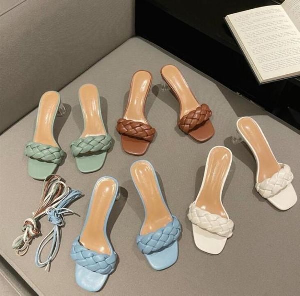 

fashion style weave women slippers ladies thin high heels narrow beach sandals open toe slip on summer slides flip flops shoes y079096232, Black