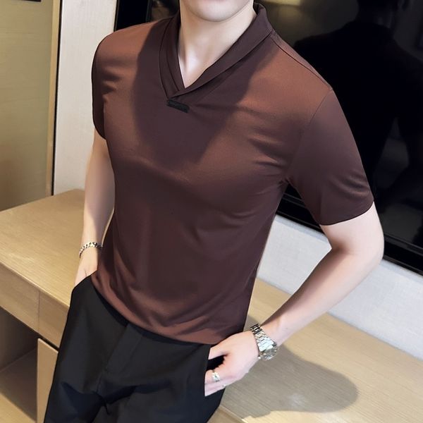 

men's t shirts kaus lengan pendek leher v seksi musim panas 4xl m ukuran plus kaus untuk pria 2023 kantor kasual slim fit ice silk elas, White;black