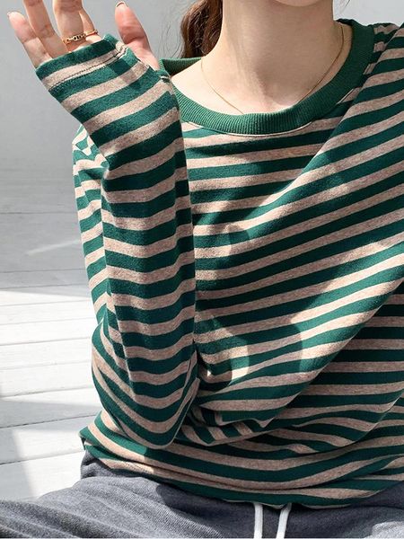 

t-shirt aossviao basic striped tshirt women multi colors casual cotton stretchy long sleeve spring autumn loose tee shirt femme, White
