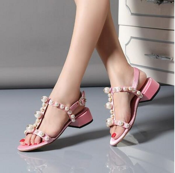 

pink t strap sandals women fashion med heel genuine leather summer lady gladiators party pumps, Black