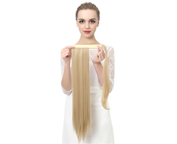 

magic wrap around synthetic long straight ponytail hair extension 24inch 32 inch clip in hairpiece blonde wrap around pigtail smooth ponytai, Black