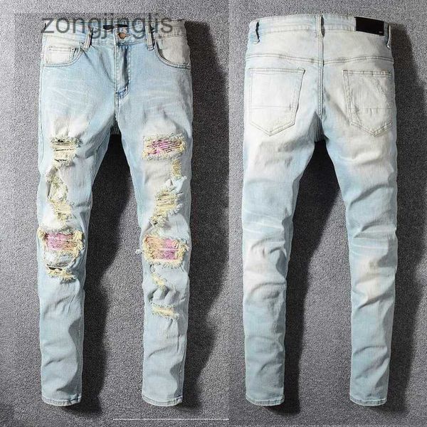 

patch 2023 men's jeans designer pants 589 high street grind fashion brand personality trend broken splice slim fit pants cqd0, Blue