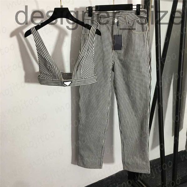 

women's tracksuits designerwomens jeans pants letter badge sling underwear two piece fashion ladies stripe high waist denim trousers c, Gray