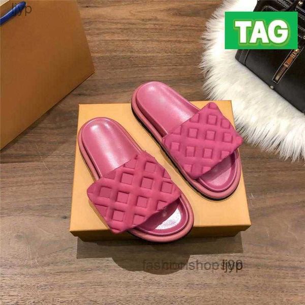

luxury slipper sandals pool pillow flat embossed mules designer slides womens shoes summer genuine leather cool comfort slippers white print, Black