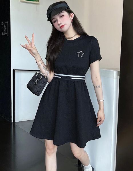 

women casual dresses embossed 3d relief letter high qualiy ladies dress, Black;gray