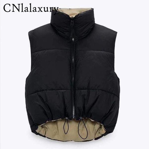 

vests autumn winter women fashion double sided cropped vests coats chic zipper sleeveless waistcoat jackets casual short female, Black;white