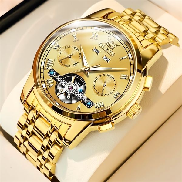 

wristwatches olevs original watches for men luxury automatic mechanical waterproof wristwatches men gift stainless steel relogio masculino 2, Slivery;brown