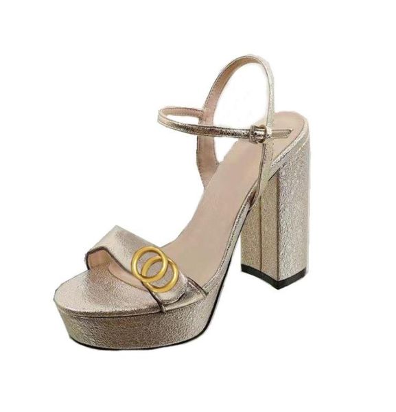 

black platform heeled sandals lady metal belt buckle thick heel woman shoes4794372