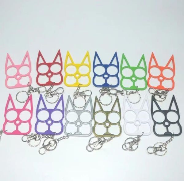 

creative portable self defense cat keychains tool outdoor window breaker two-finger cat eye rabbit ear pendant key chian rings 11 colors, Silver