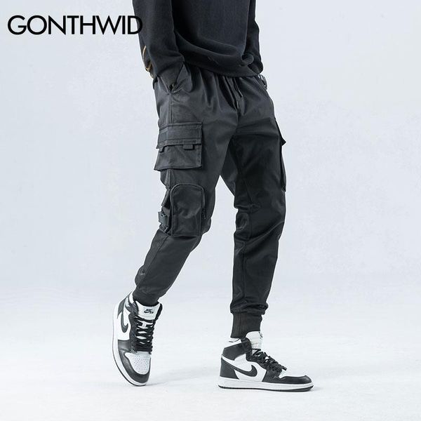 

pants gonthwid side zipper pockets cargo harem joggers pants men 2023 hip hop casual harajuku streetwear sweatpant trousers male pants, Black