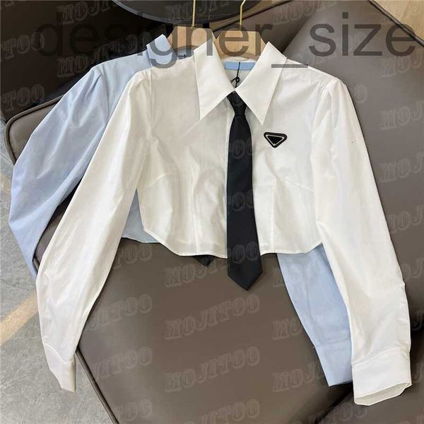 

women's blouses & shirts designermetal badge women cropped shirts with tie design letter long sleeved blouses street style shirt coat, White