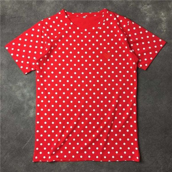 

men's t-shirts european american and japanese women red wave point red heart embroidered cotton t-shirt autumn round neck female pure s, White;black