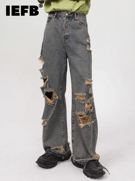 

men s jeans iefb pakaian pria kasual musim gugur celana panjang lubang lurus personalisasi fashion korea baru kaki lebar 9a3171 230427, Blue