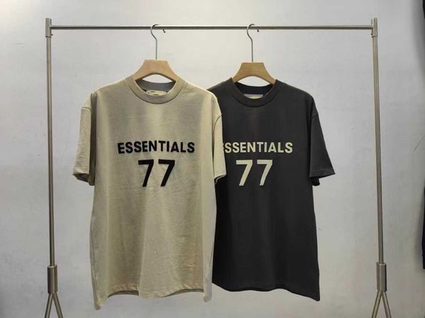 

fa75 2023 men's and women's new t shirt fashion high street brand ess double thread flocked digital 77 short sleeve loose 88s2, White;black