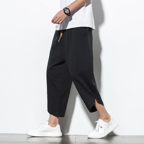 

pants men baggy harem pants hip hop joggers causal loose trousers crotch wide leg cotton linen pants pantalones hombre, Black