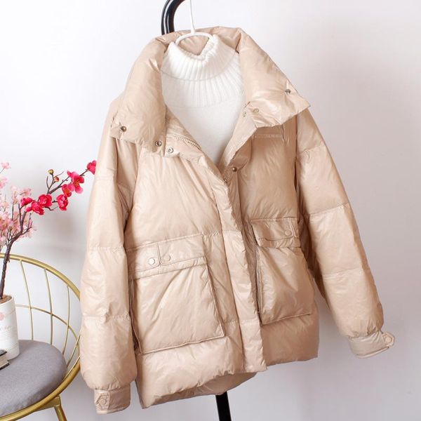 

parkas ladies fashionable winter oversized stand collar down jacket women 2022 new warm thick loose chic parka bread padded coat, Black