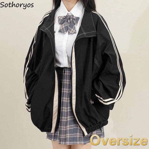 

jackets jackets women striped allmatch females bf harajuku stand collar zipperpocket leisure streetwear popular windproof outwears, Black;brown