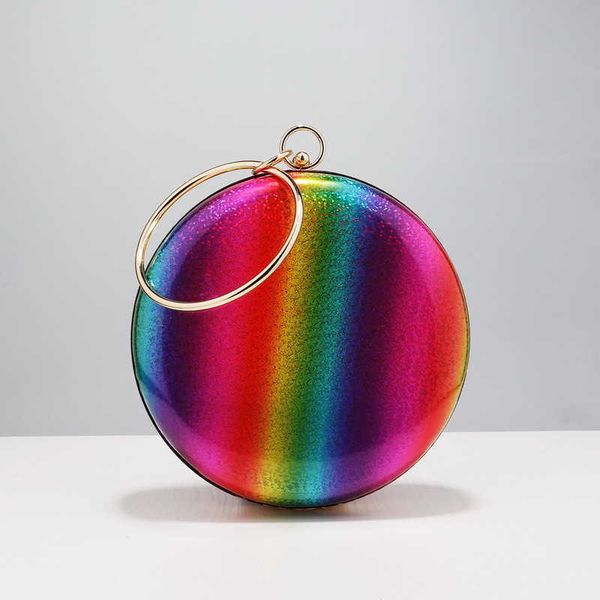 

evening bags pu fashion rainbow color women day clutch lady party circular design with diamonds metal shoulder purse 230427