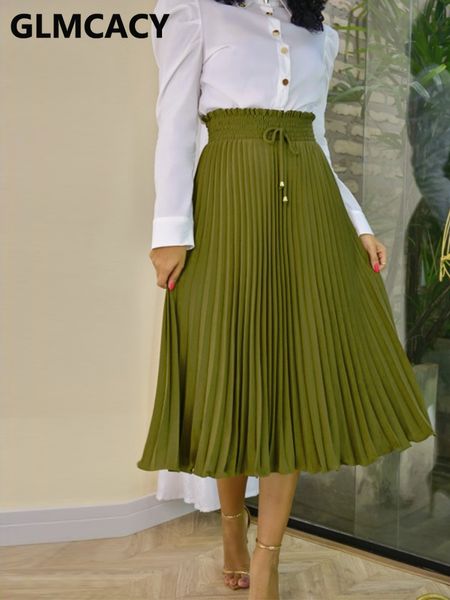 

skirts women casual drawsting pleated skirt chic midi skirt bottoms 230428, Black