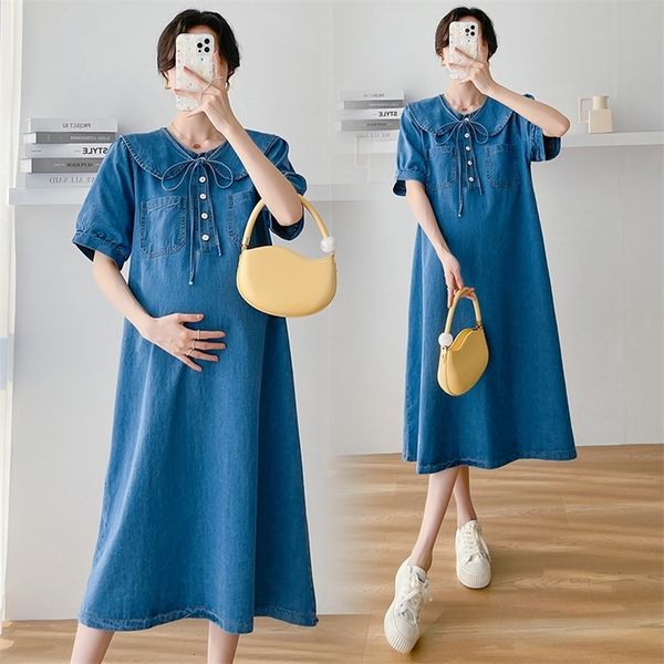 

maternity dresses 1913# summer thin denim maternity dress loose straight clothes for pregnant women sweet pregnancy postpartum nursing feedi, White